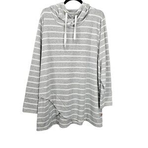 ❤️384 Livi Lane Bryant Asymmetrical Long Sleeve Grey And White Stripe Hooded Top